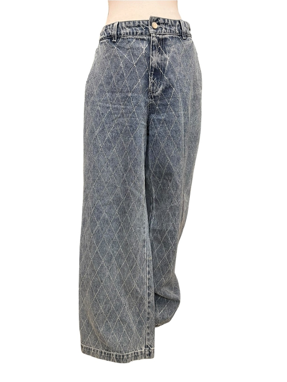 House of Harlow 1960 Rhinestone Diamond Wide Leg Jeans Size 28 - Picture 3 of 10
